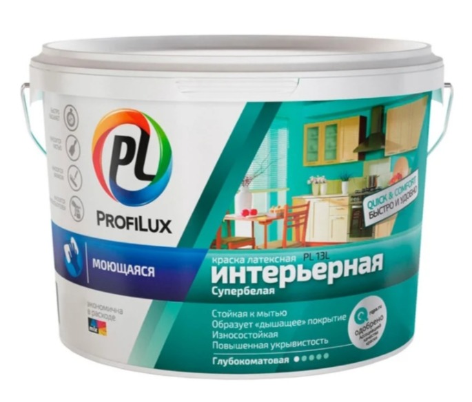 

Краска латексная моющаяся PROFILUX PL-13L супербелая база 1 (1,4кг)