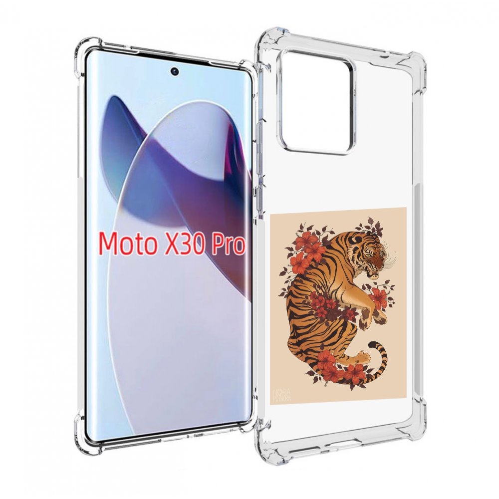Чехол MyPads злой-тигр-с-цветами для Motorola Moto X30 Pro
