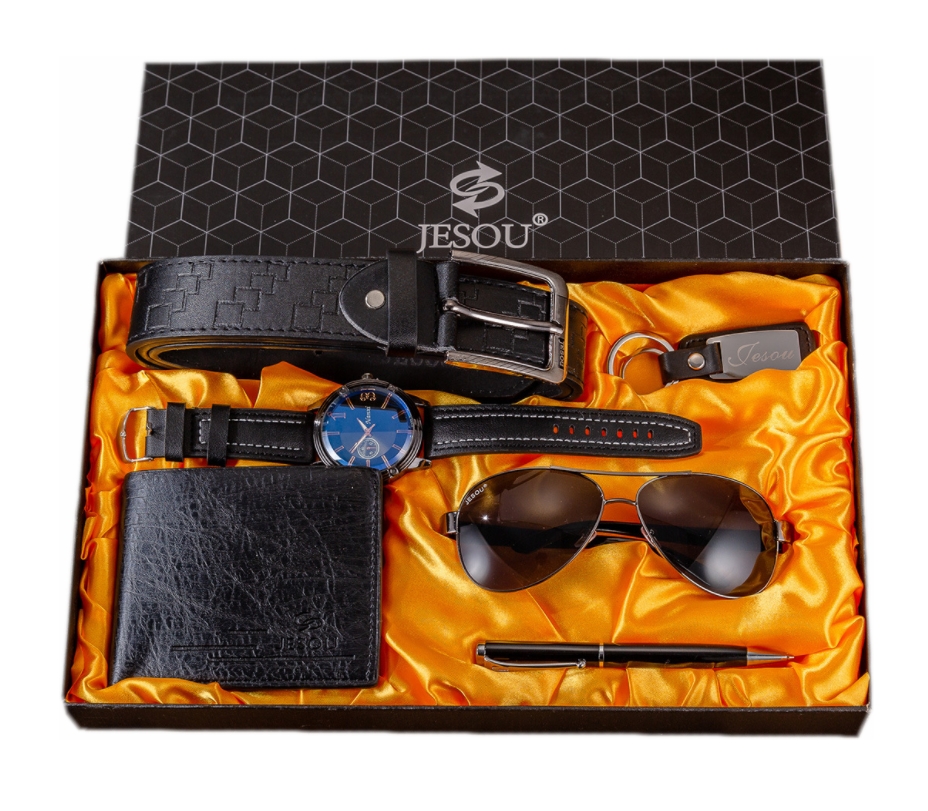 Подарочный мужской набор MyPads M-A05893 кварцевые часы, бумажник и ремень из эко-кожи
