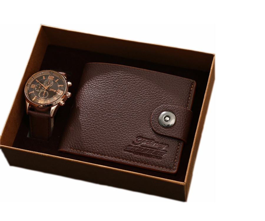 Набор подарочный MyPads M-06028 водонепроницаемые часы и коричневый кошелек