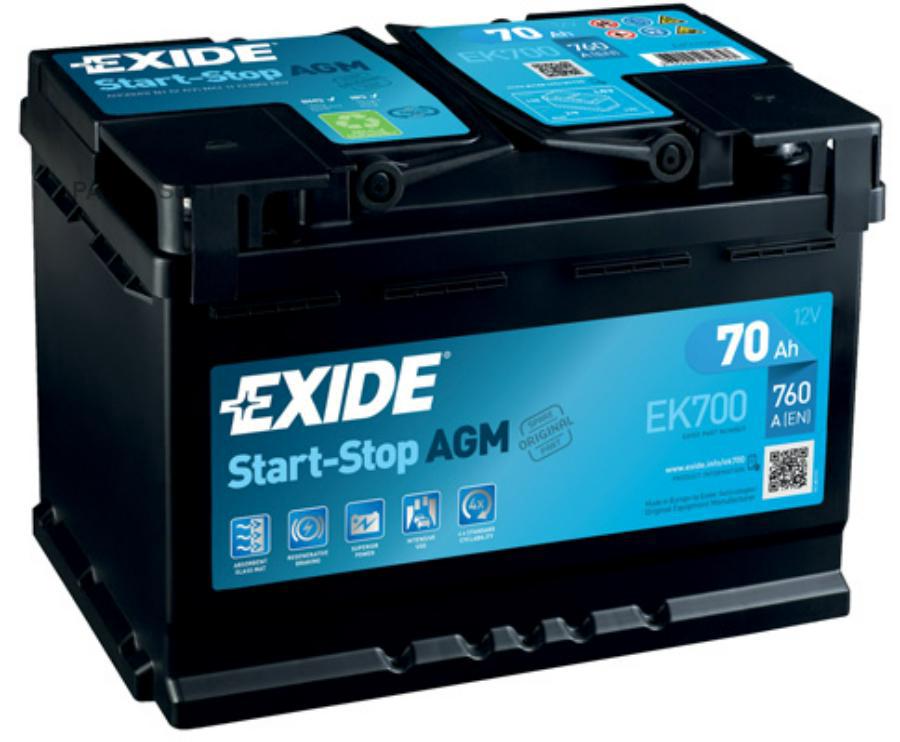 

EXIDE EK700 AGM_аккумуляторная батарея 19.5/17.9 евро 70Ah 760A 278/175/190 AGM