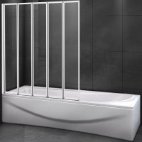 

Шторка на ванну Cezares Relax V-5 120х140 профиль Бело-серый стекло прозрачное