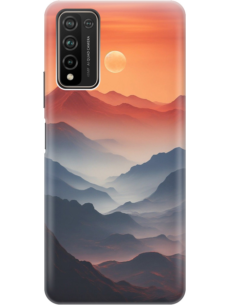 

Силиконовый чехол на Honor 10x Lite с принтом "Луна над горами", Прозрачный;оранжевый;черный, 723565510