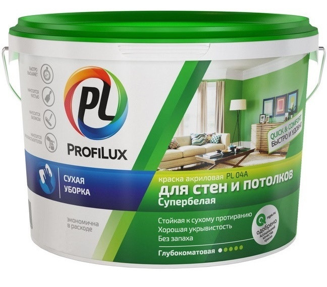 

Краска акриловая для стен и потолков PROFILUX PL-04А супербелая (7кг)