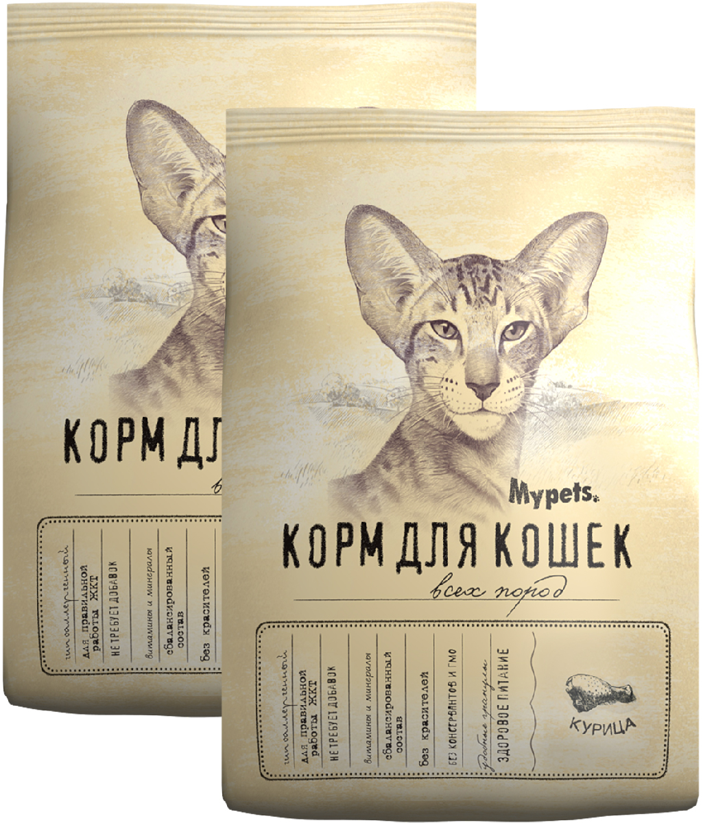 фото Сухой корм для взрослых кошек mypets с курицей, 2 шт по 1,5 кг