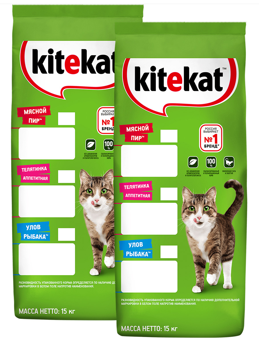 

Сухой корм для кошек Kitekat Мясной пир, 2 шт по 15 кг