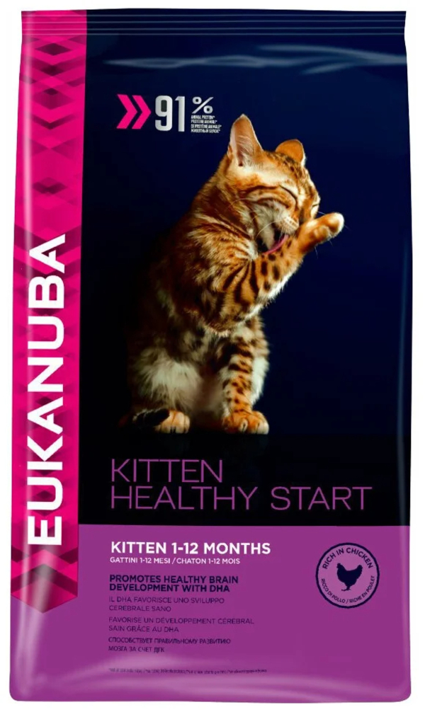 Сухой корм для котят Eukanuba Kitten Healthy Start птица, 4 шт по 5 кг