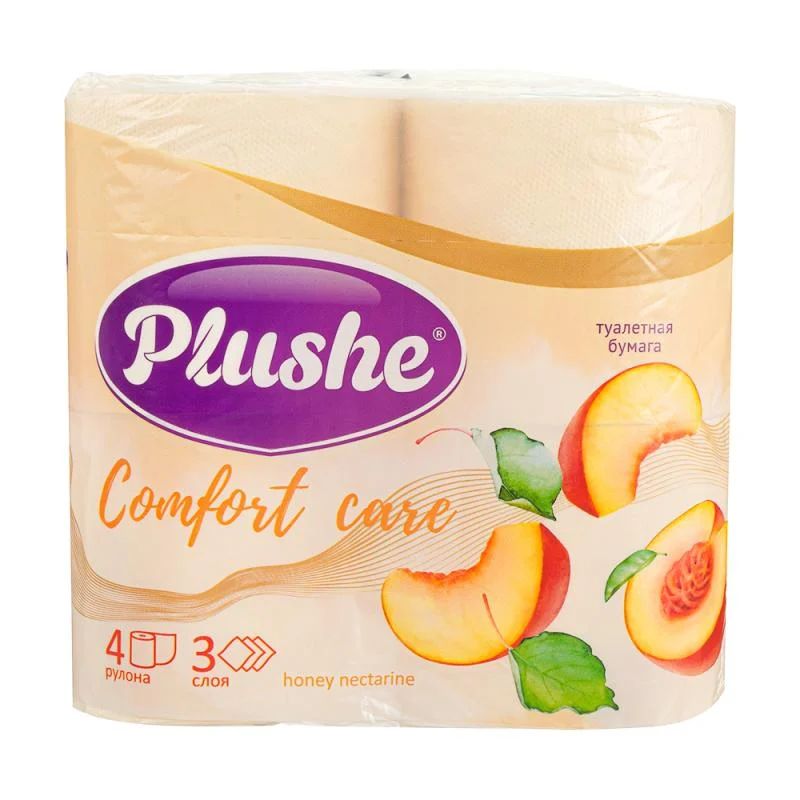 Туалетная бумага Plushe Comfort Care 3 слоя 4 рулона