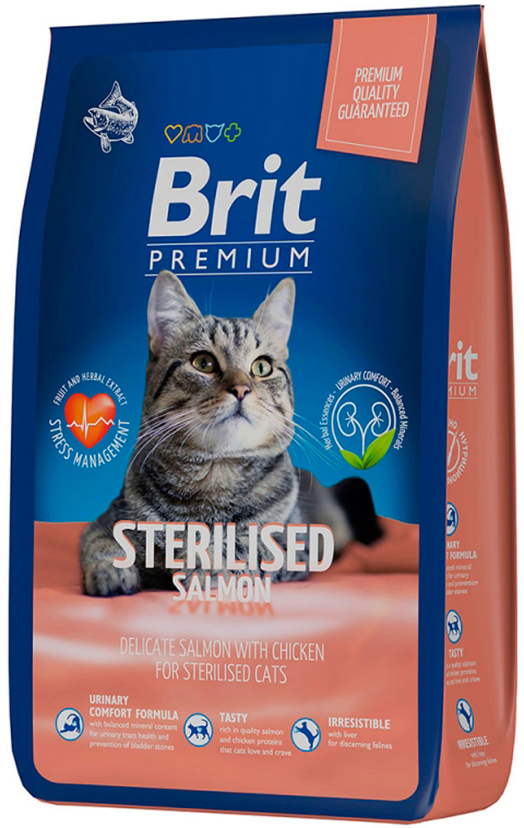 

Сухой корм для кошек Brit Premium Cat Sterilized лосось и курица, 5 шт по 2 кг