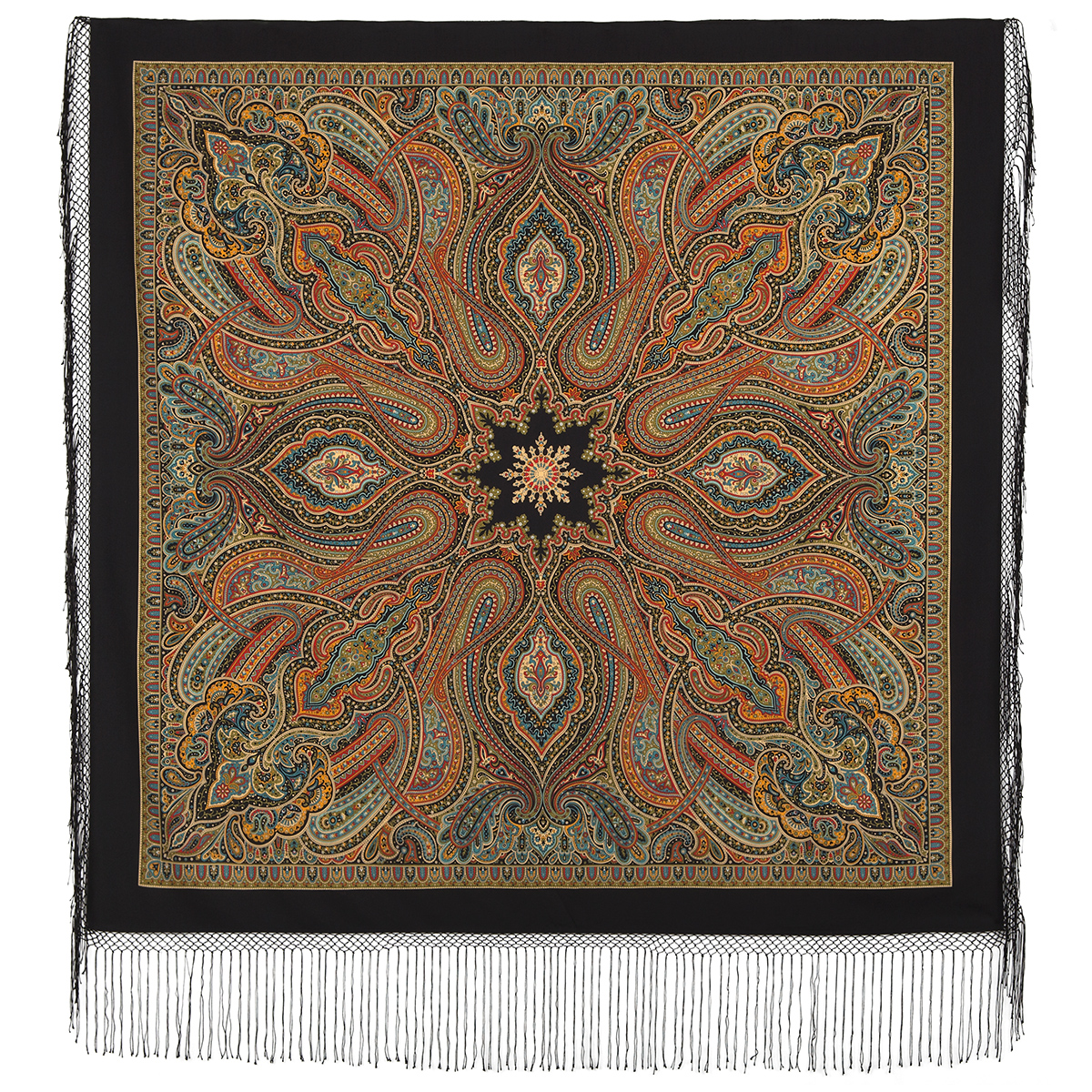 Платок женский Павловопосадский платок 1539 черный, 148х148 см