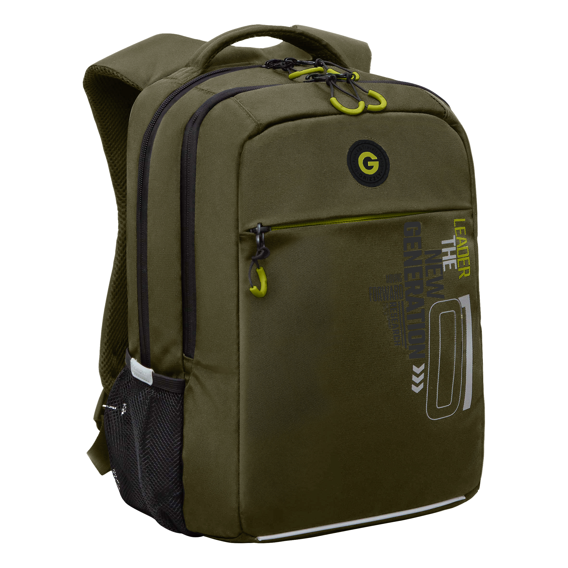 Детский рюкзак Grizzly с карманом для ноутбука, анатомический, хаки рюкзак grizzly ru 434 3 2 с отделением для ноутбука анатомический салатовый