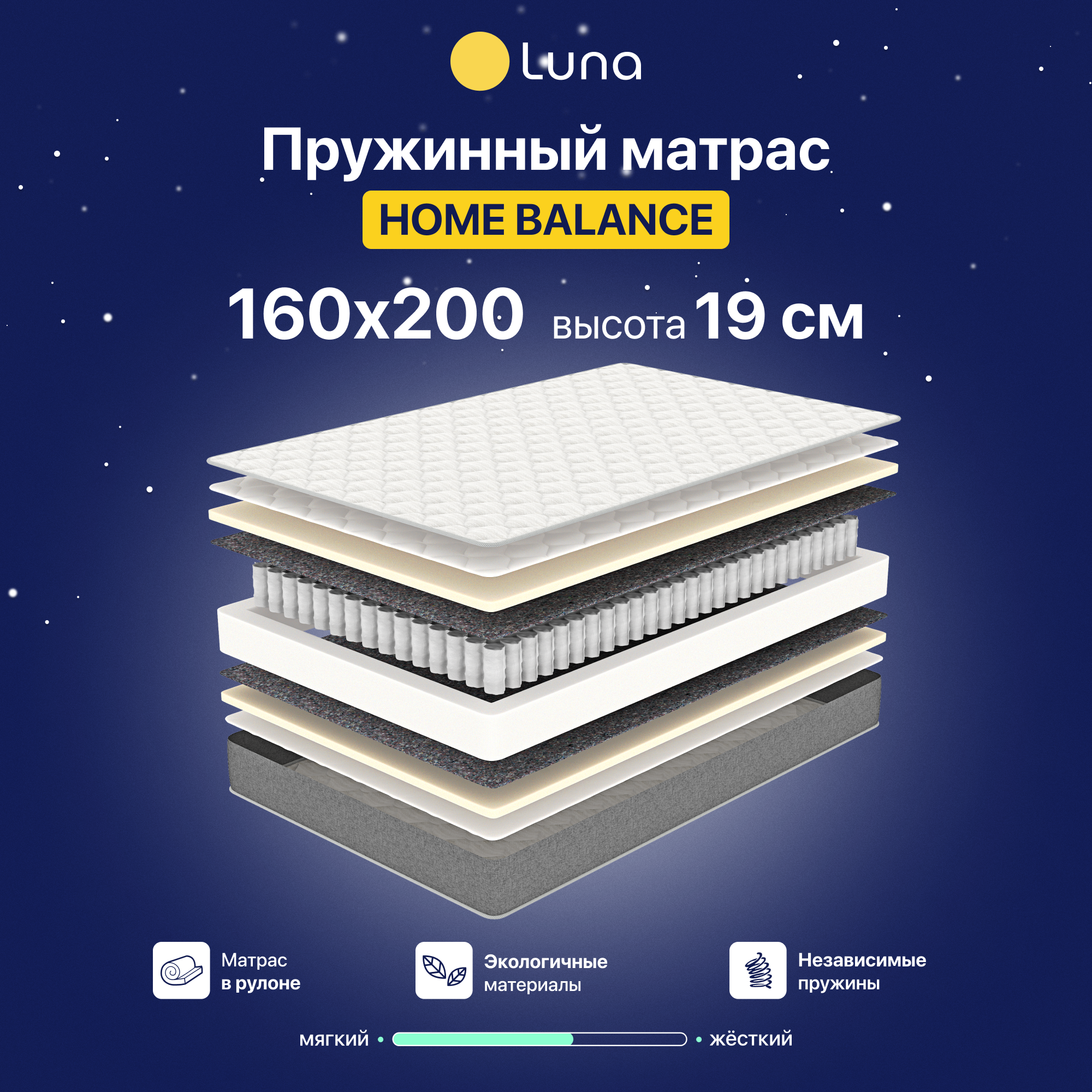 

Матрас пружинный Luna Home Balance 160x200, Белый, Home Balance