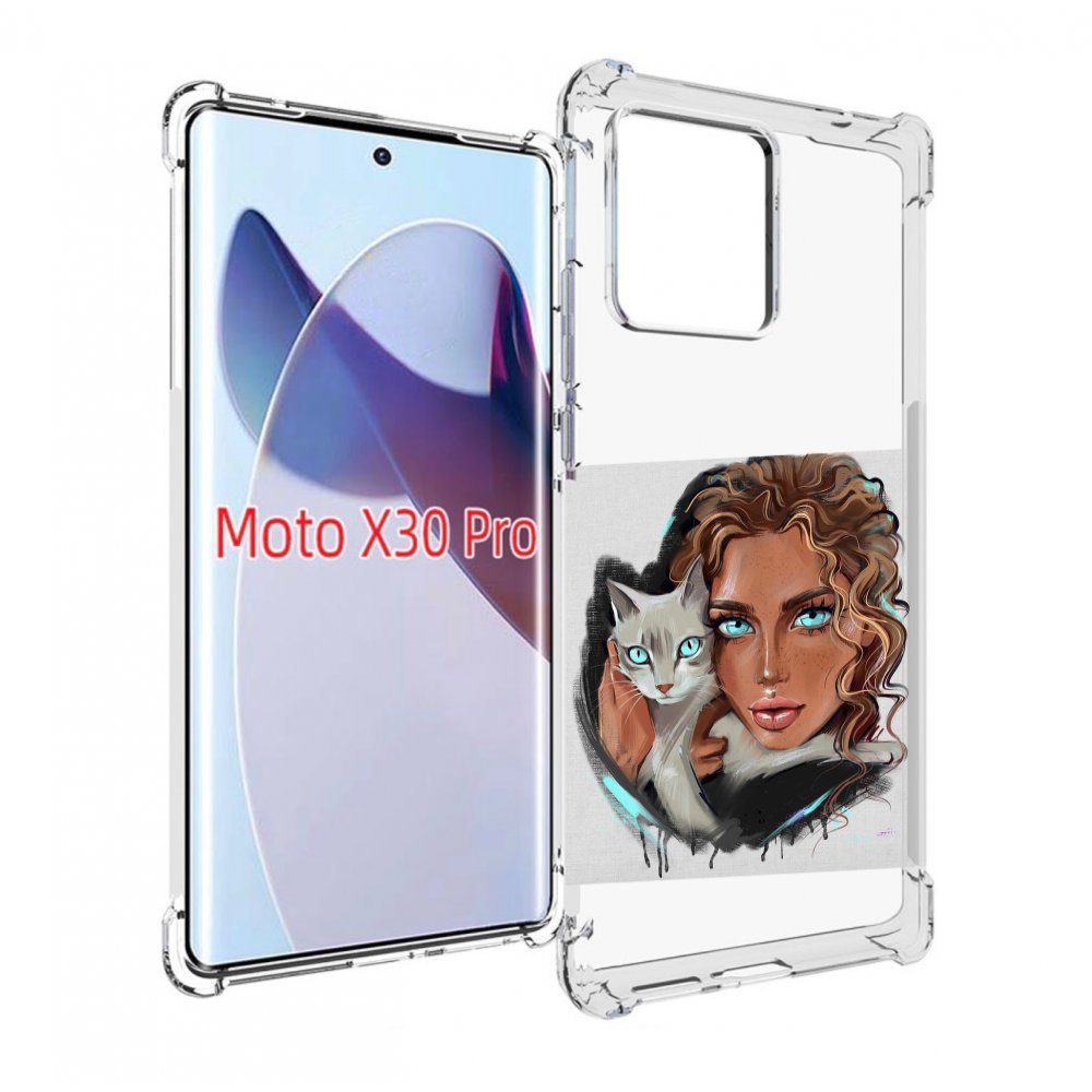 

Чехол MyPads девушка-с-котом-голубые-глаза женский для Motorola Moto X30 Pro, Прозрачный, Tocco