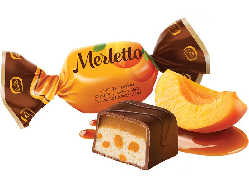 

Конфеты нуга Merletto курага-карамель в шоколадной глазури +-500 г