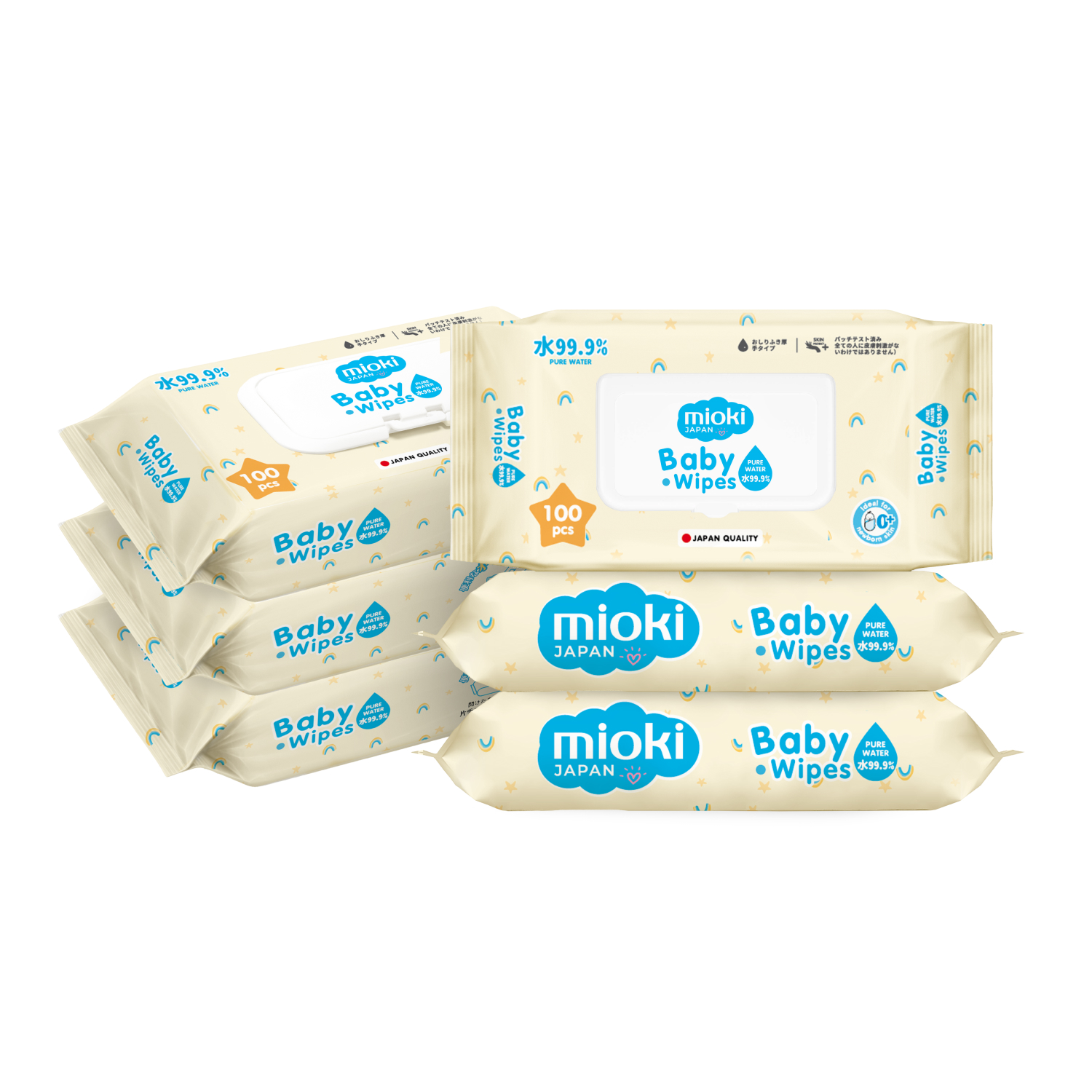 Влажные салфетки для детей MIOKI 600 шт, набор из 6 уп по 100 шт