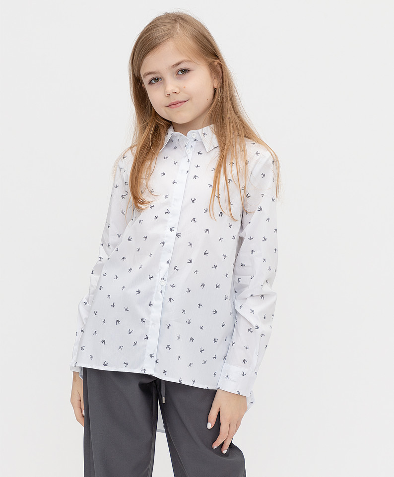 

Блузка белая с рисунком Button Blue 128, Белый, 221BBGS22120226