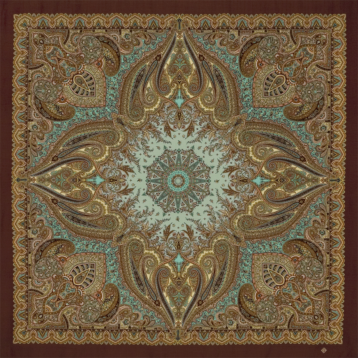 Платок женский Павловопосадский платок 1504 коричневый, 148х148 см