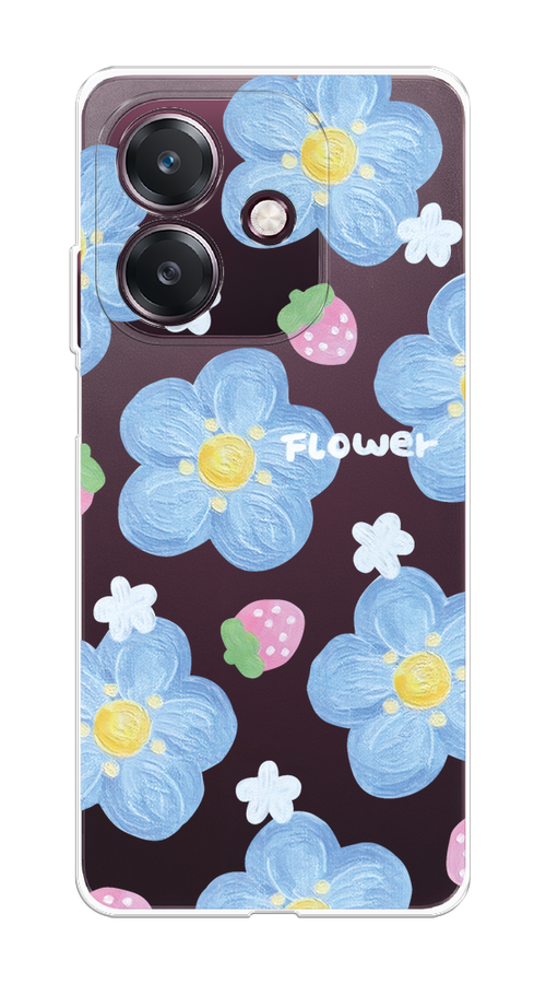 

Чехол на Oppo A3 "Цветы и клубники", Прозрачный;голубой;белый, 2518650-1