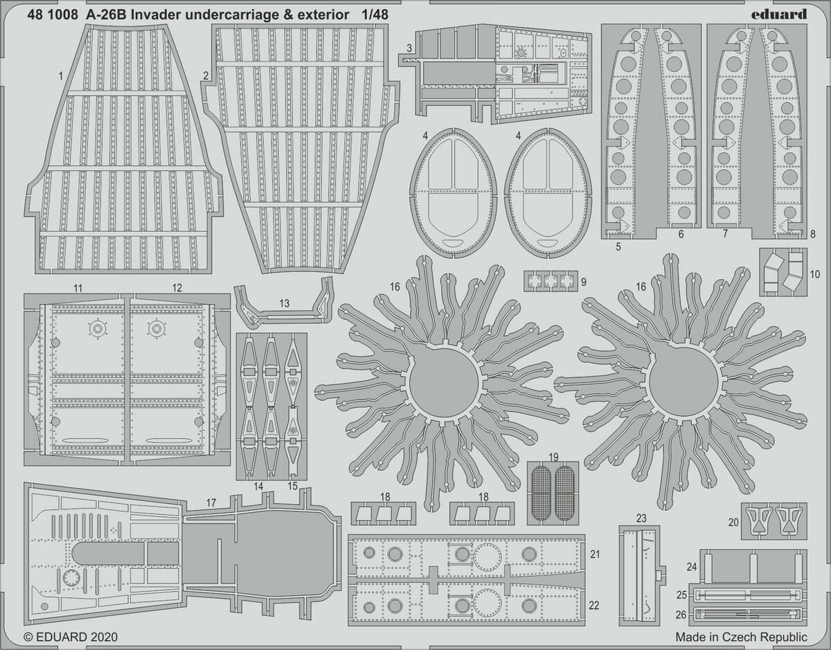 

Фототравление Eduard 481008 A-26B Invader undercrarriage & экстерьер ICM 1/48, Цветной