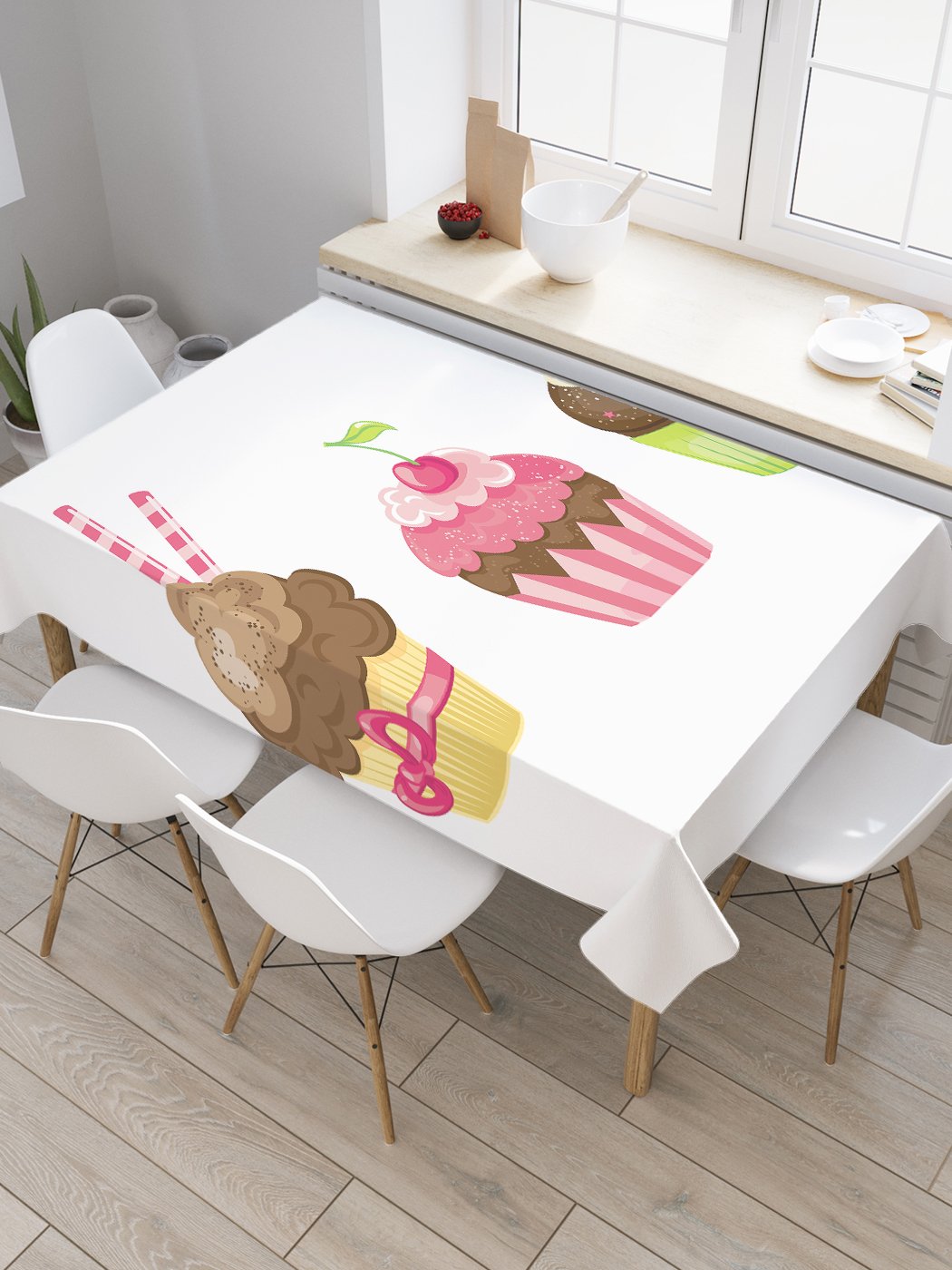 

Скатерть прямоугольная JoyArty "Пирожное с ягодкой" из оксфорда, 120x145 см, Белый, Пирожное с ягодкой