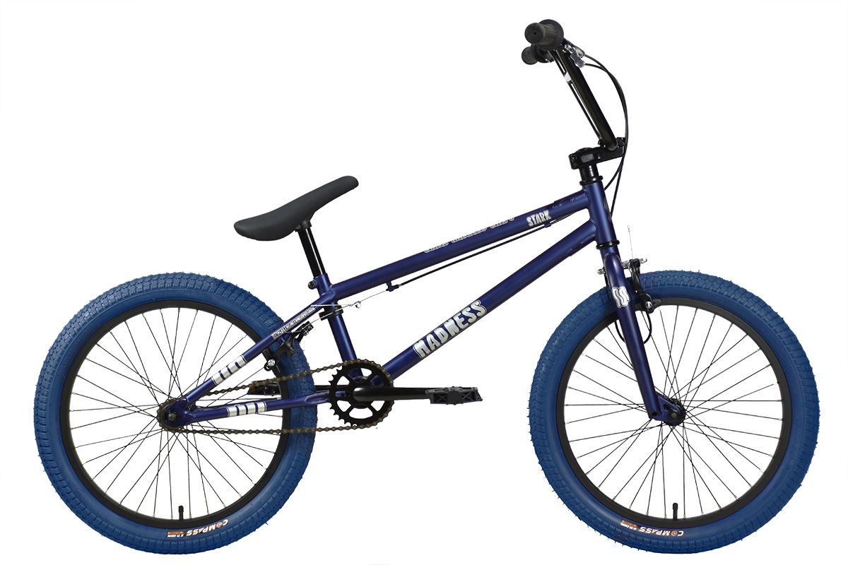 

Велосипед Stark Madness BMX 1 2024 темно-синий матовый серебристый темно-синий 9", Madness BMX 1