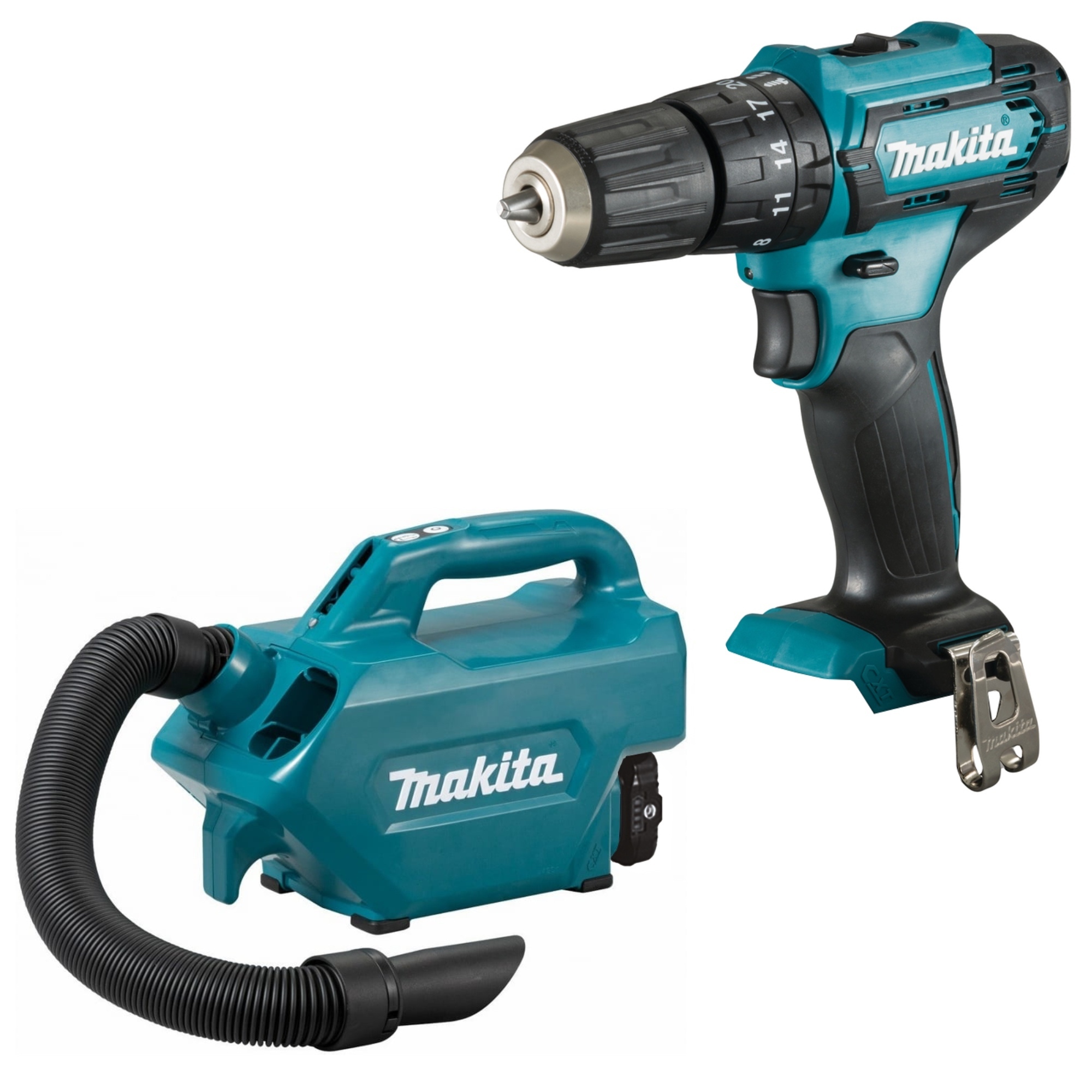 Набор Makita: ак. пылесос CL121DWA + ак. ударная дрель-шуруповерт HP333DZ, PT1001