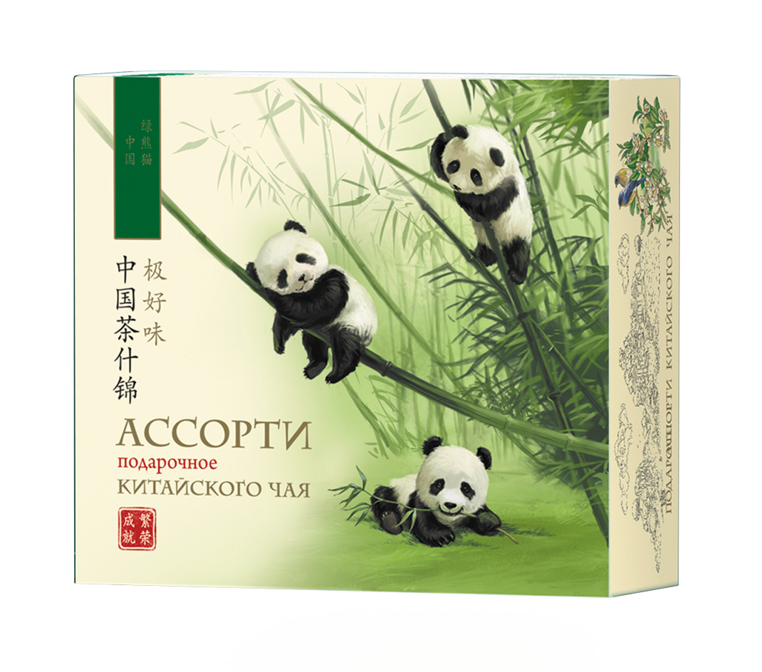 Ассорти китайского чая Зеленая Панда 6 видов, 24 пакетика по 2 г