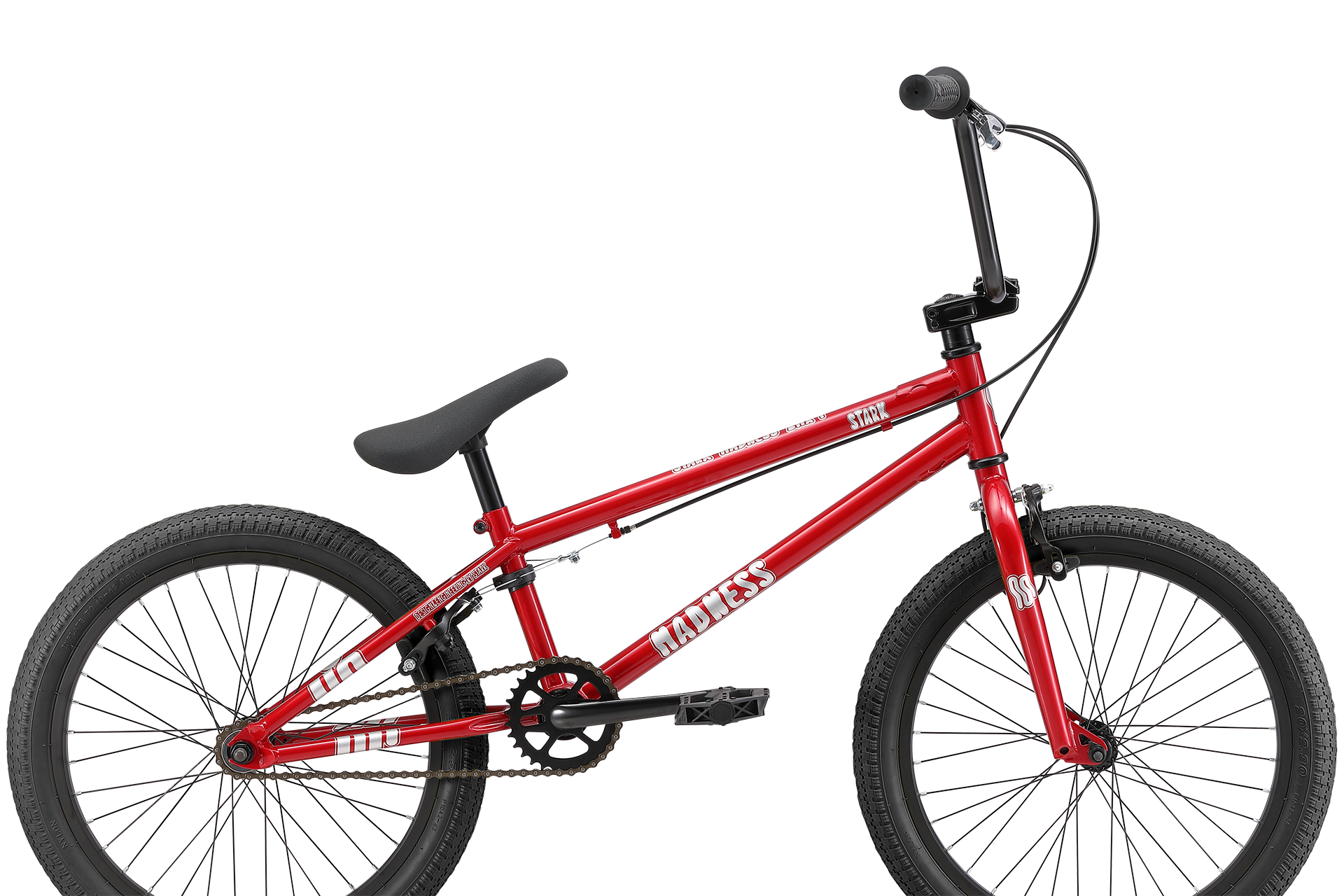 

Велосипед Stark Madness BMX 1 2024 красный серебристый черный 9", Madness BMX 1