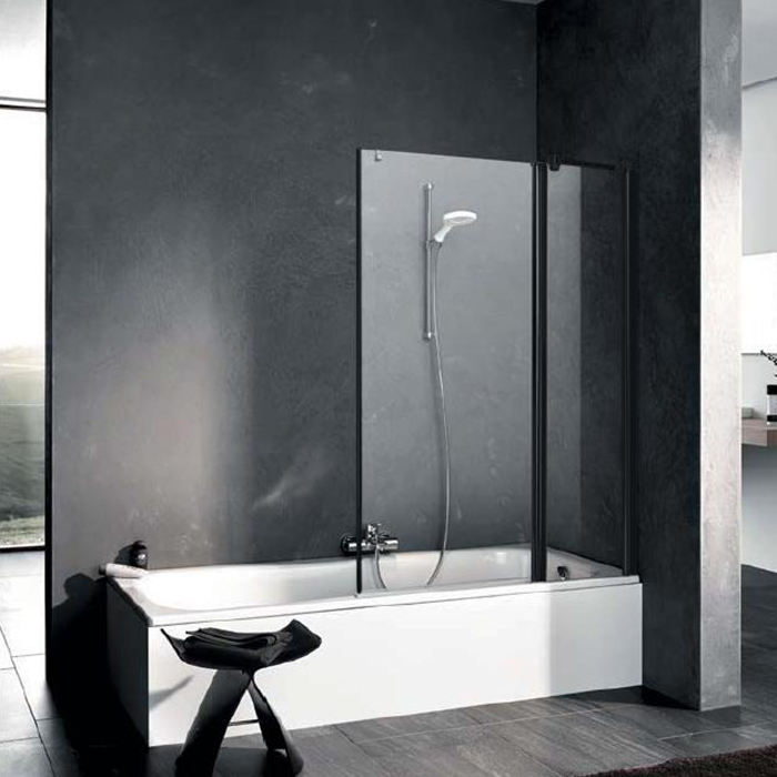 Шторка на ванну KERMI Pega 109-111.5х150см, черный soft , стекло прозрачное