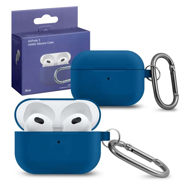 Чехол для AirPods 3 Hang Silicon Case с карабином blue