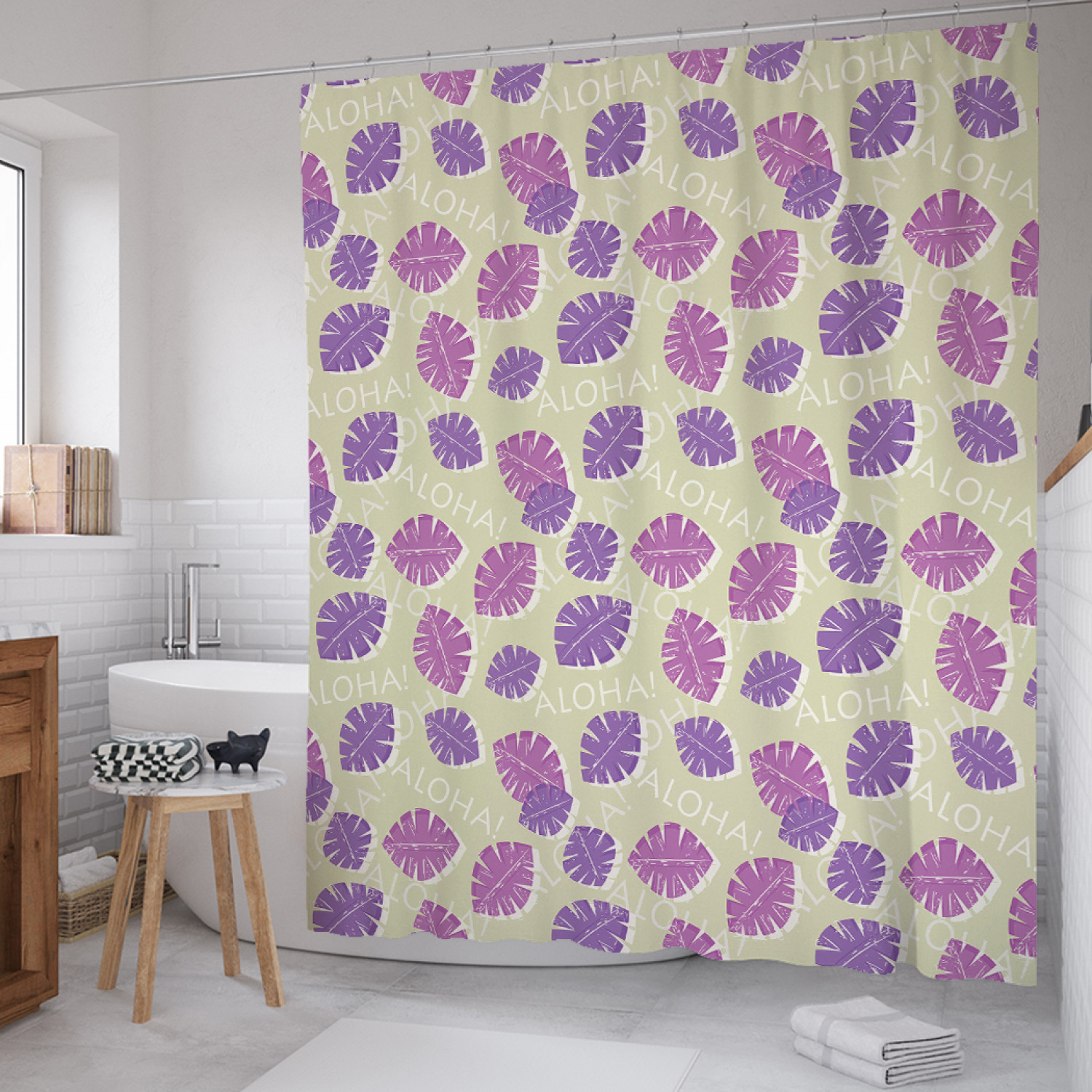 

Штора для ванной JoyArty "Тропическое приветствие" из сатена, 180х200 см с крючками, Бежевый, Тропическое приветствие