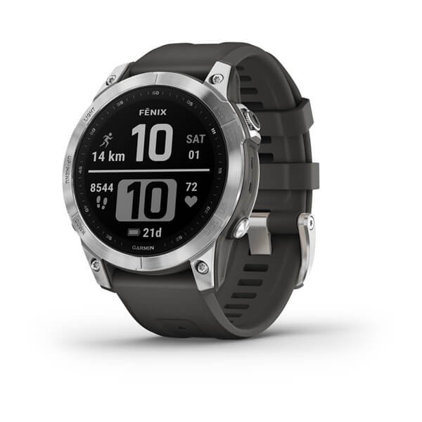 Часы Garmin Fenix 7 серебристый с графитовым силиконовым ремешком