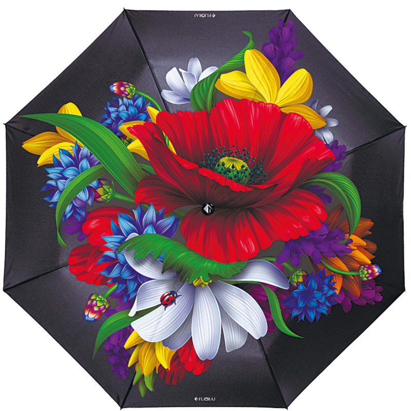Зонт складной женский автоматический Flioraj 231209 FJ черный