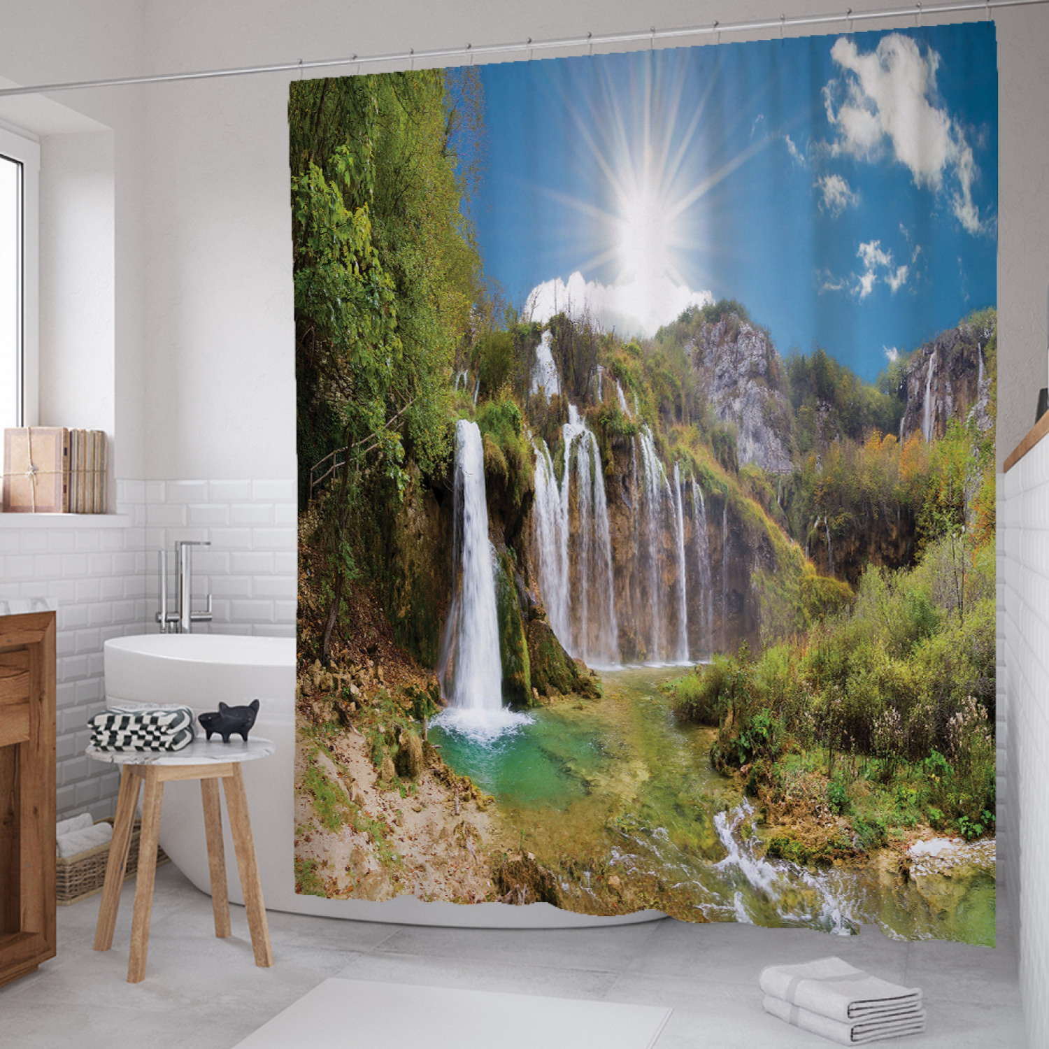 

Штора для ванной JoyArty "Хорватский водопад" из сатена, 180х200 см с крючками, Зеленый, Хорватский водопад