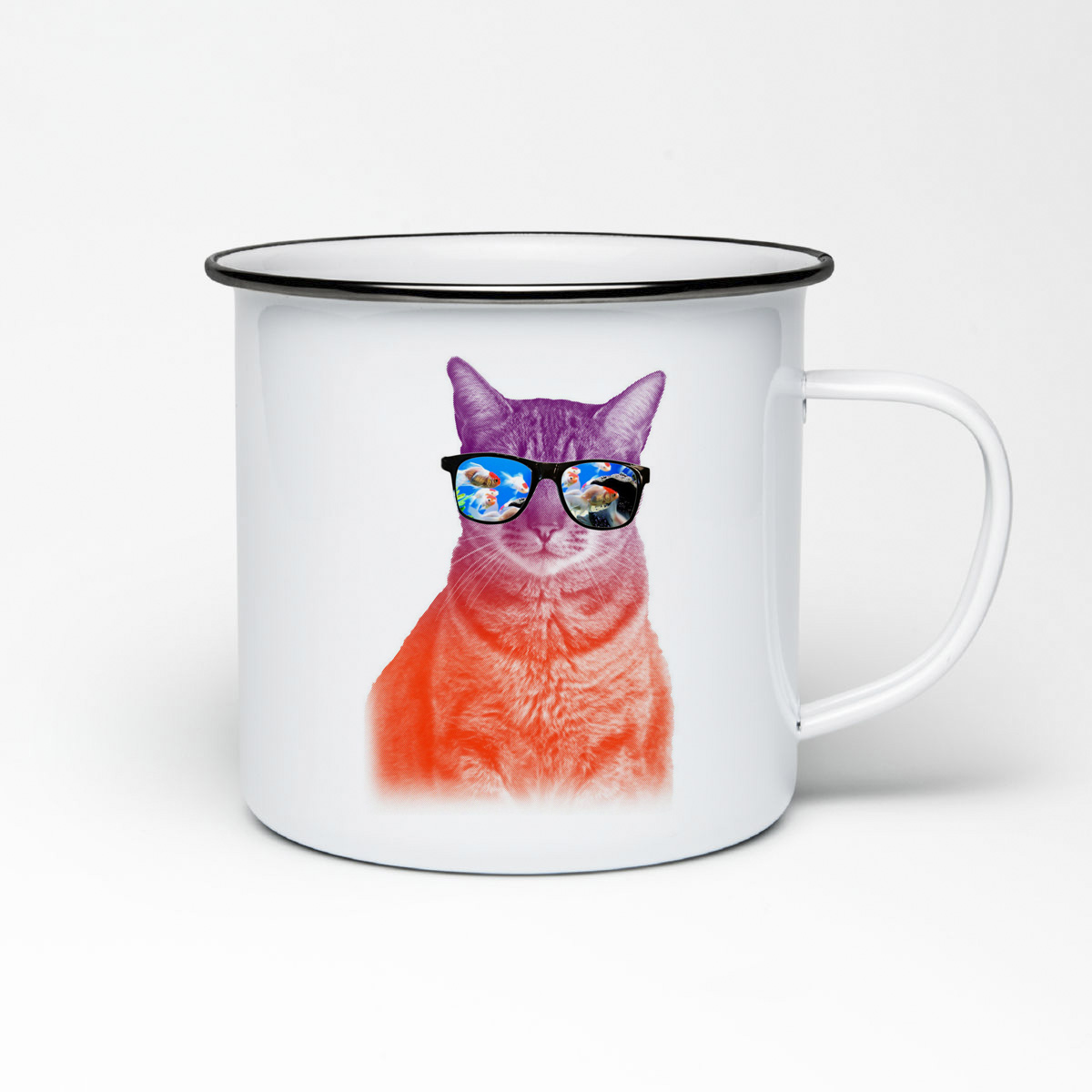 

Кружка металлическая CoolPodarok Кот в очках рыбки