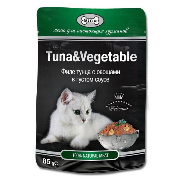 Влажный корм для кошек GINA, тунец, 24шт по 85г