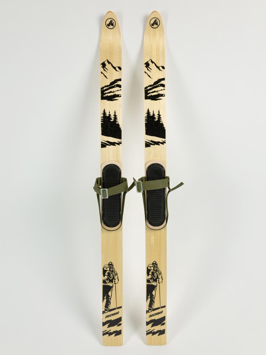 Комплект охотничьих лыж Маяк Лесные с креплением брезент и чехлом 175х11 см, дерево