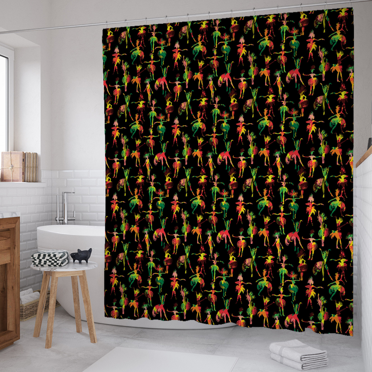 

Штора для ванной JoyArty "Карнавальные наброски" из сатена, 180х200 см с крючками, Зеленый, Карнавальные наброски