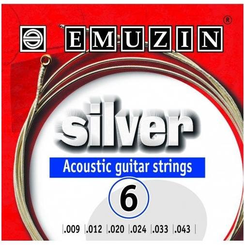 Комплект струн для акустической гитары EMUZIN 6А202 SILVER .009 .043