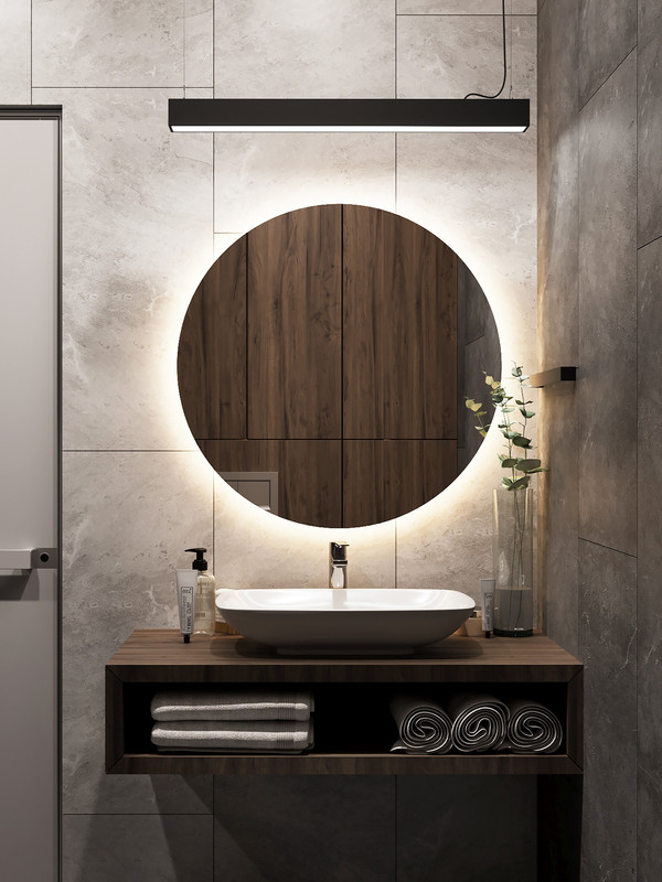 Зеркало круглое MN D70 для ванной с нейтральной LED-подсветкой и взмахом руки
