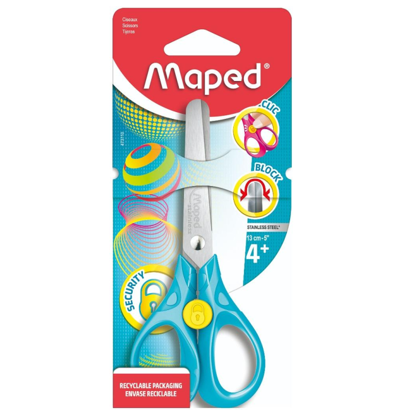 Ножницы детские Maped SECURITY 3D, 13 см, эргоном.,симметричные,в блистере, (2шт.) ножницы 17 см maped essentials green deco эргономичные симметричные в блистере микс