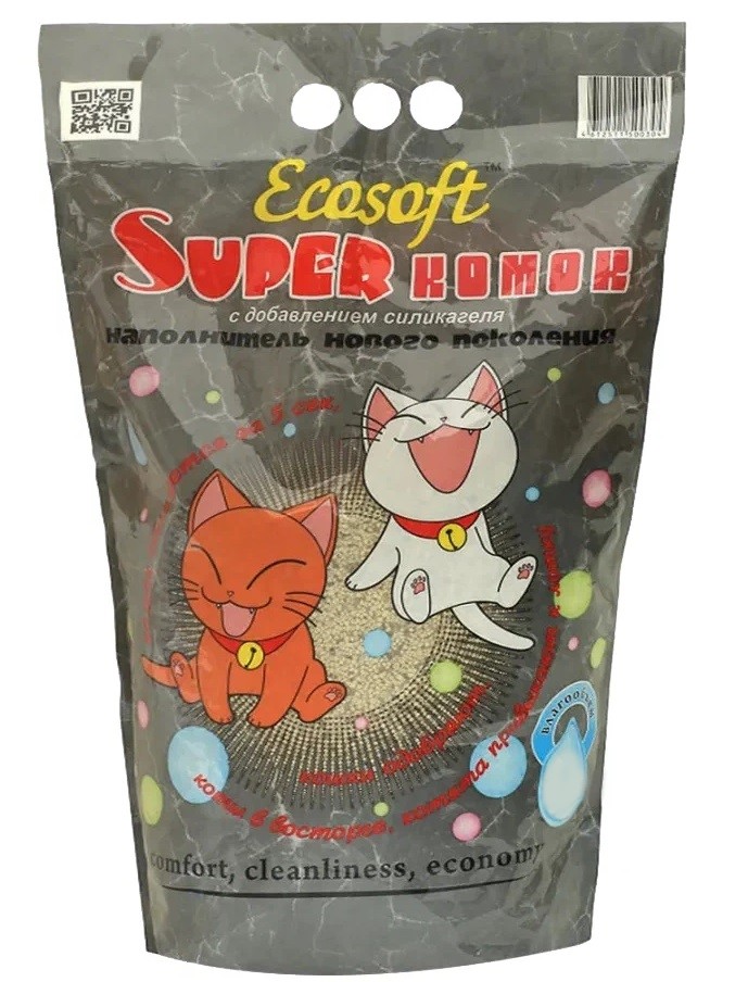 Комкующийся наполнитель Ecosoft Super комок, трепел, 3 кг, 4 л