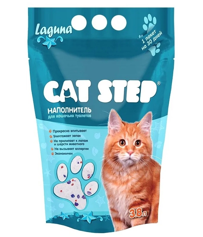 Впитывающий наполнитель Cat Step Лагуна силикагелевый, 3.8 л