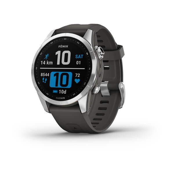 фото Часы garmin fenix 7s серебристый с графитовым силиконовым ремешком