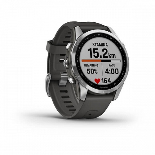 

Часы Garmin Fenix 7s серебристый с графитовым силиконовым ремешком