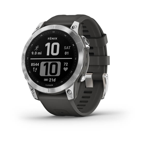 Часы Garmin Fenix 7s серебристый с графитовым силиконовым ремешком