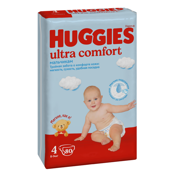 

Подгузники Huggies Ultra Comfort для мальчиков 8-14 кг, 4 размер, 80 шт