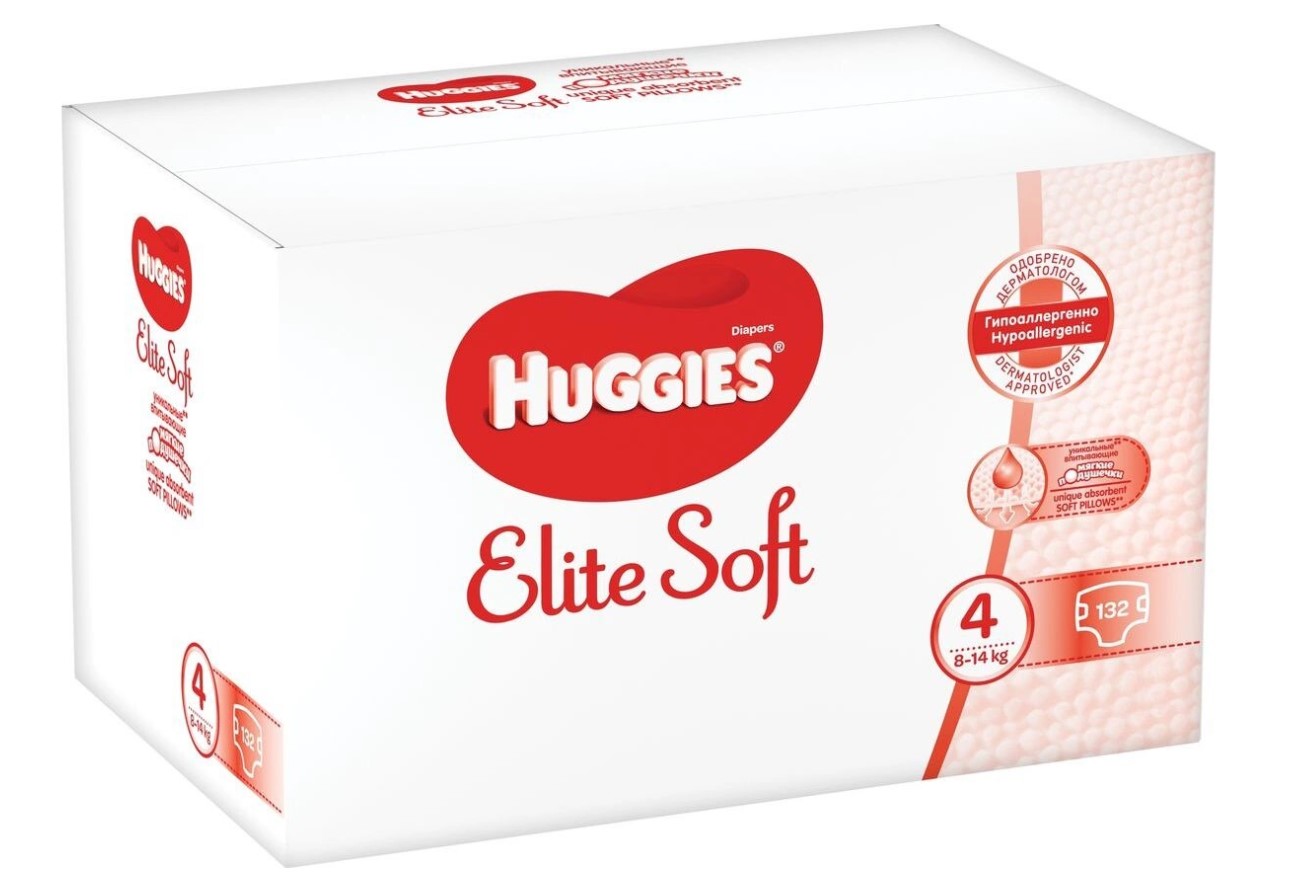фото Подгузники huggies elite soft 4 (8-14 кг), 132 шт.