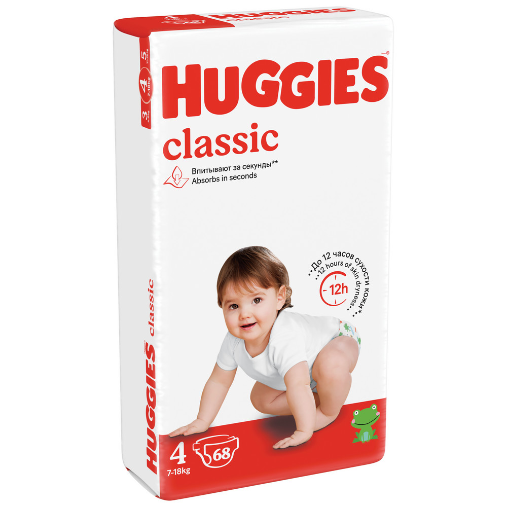 

Подгузники Huggies Classic 7-18 кг, 4 размер, 68 шт