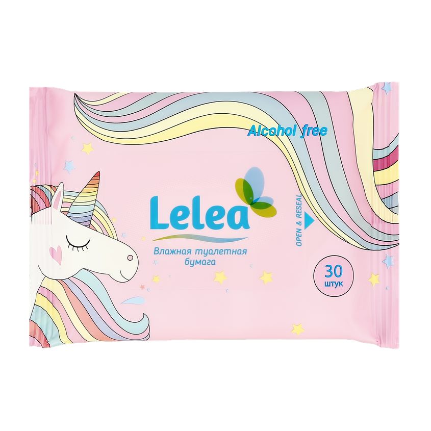 фото Бумага туалетная влажная lelea unicorn с витамином е 30 шт